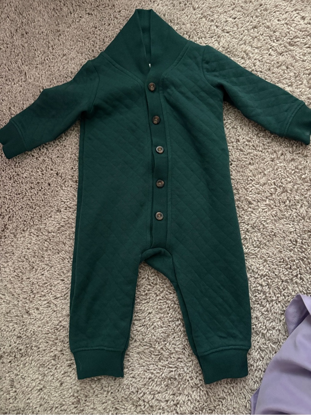 Carter's Quilted Forest Green Button-Up One-Piece -Worn only once